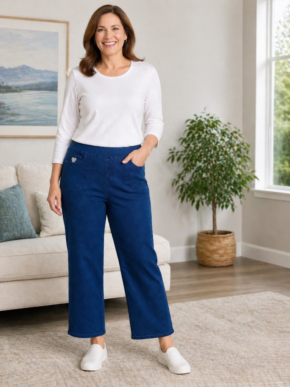 The Quacker Factory pull on fake jeans pants wide leg plus size XL